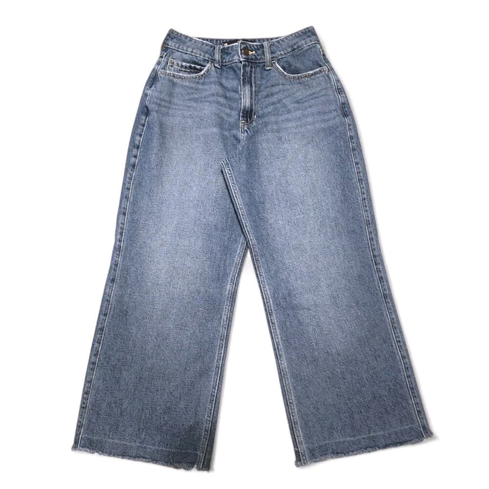 Hollister Ultra High Rise Baggy Jeans Medium Wash Raw Hem Womens Size 4